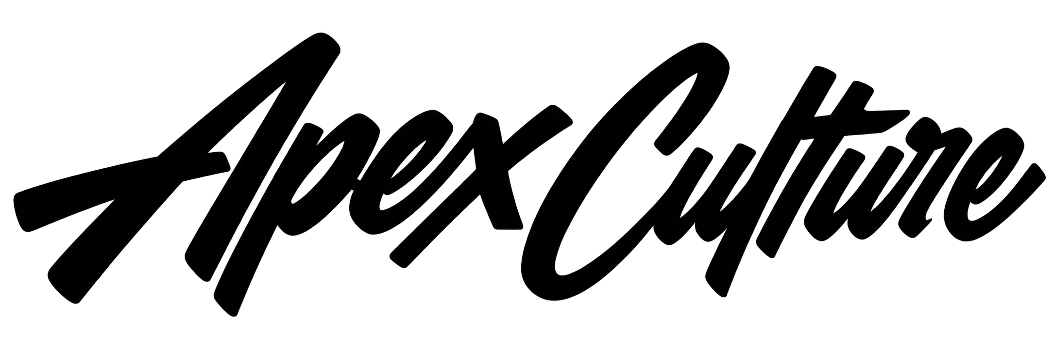 Apex Culture official black brush script logo featuring bold, handwritten lettering for the creative lifestyle and graphic apparel brand.
 Copy